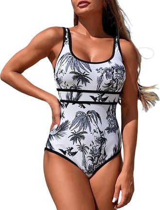 Generic Tummy+Control+Swimsuit Longer Length Swimwear Trendy Swimsuit for Women Deep V Neck Sexy Mesh Patchwork Monokini Comfy Breathable Bathing Suits Summer