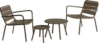Vente-Unique Conjunto de jard&iacute;n de metal - 2 sillones bajos apilables y mesas apilables - Topo - MIRMANDE de MYLIA