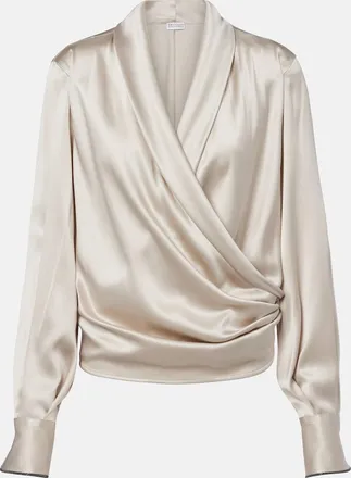 Brunello Cucinelli Draped silk-blend satin blouse