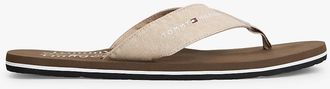 Tommy Hilfiger Mens Chambray Linen Flip-Flop - Beige - US 11.5 / EU 45