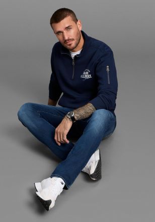 DELMAO Sweatshirt DELMAO Troyer, Herren, Gr. 4XL, blau (marine), Sweatware, Obermaterial: 60% Baumwolle, 40% Polyester, regular fit, hoch geschlossener Aussc