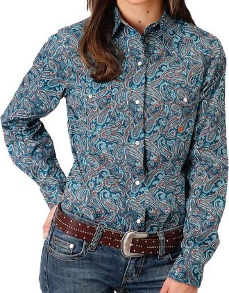 Roper Womens Paisley Ladies Shirt In Blue