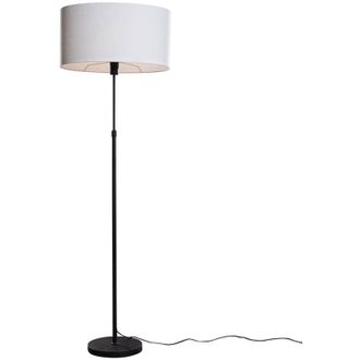 QAZQA Moderno L&aacute;mpara De Pie Negra Con Pantalla De Lino Ovalada Blanca 50 Cm - Parte Acero /textil /lino Alargada /redonda Adecuado Para Led Max. 1 X 60 Wat