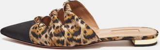 Aquazzura Black/beige Leopard Print Fabric Mondaine Mules