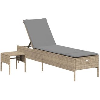 vidaXL Vidaxl - Tumbona Con Coj&iacute;n Y Mesita Rat&aacute;n Sint&eacute;tico Beige