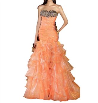 Alyce Paris Strapless Beaded Mermaid Gown In Orange