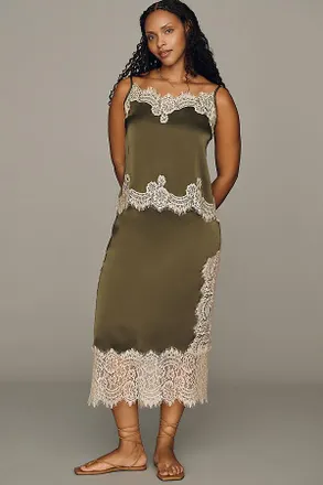 Bl^nk London Cinzia Laced Satin Midi Skirt