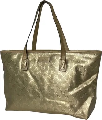 Gucci Gold Coated Canvas Leather Tote Bag (Pre-Owned)