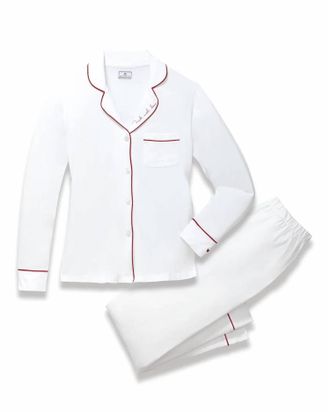 Petite Plume Womens Made With Love Pima Cotton Pajama Set In White With Red Embroidery