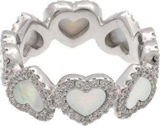 APM Monaco Sterling Silver Nacre Full Heart Paved Ring, Size Medium