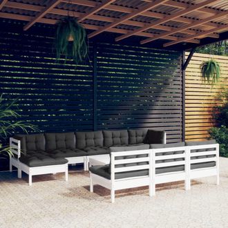 vidaXL Muebles De Jard&iacute;n 11 Pzas Con Cojines Blanco Madera De Pino Vidaxl