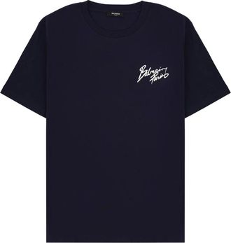 Balmain Small Paris Brush T-shirt - Heren - T-shirts - Blauw - 2XS - Katoen - Tops