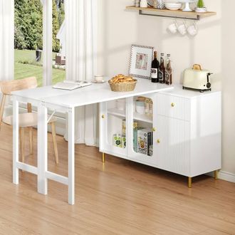 Merax White Dining & Bar Storage Cabinet with Extendable Bar Table