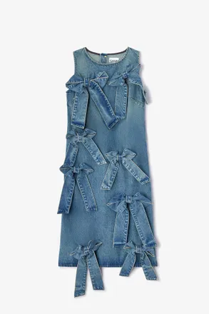 Ganni Blue Light Rigid Denim Dress - Size 34 Organic Cotton