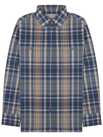 Golden Goose Blue Plaid Pattern Button-Up Cotton Shirt