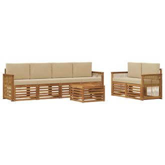 vidaXL Conjunto De Sof&aacute;s De Exterior Con Coj&iacute;n 7 Pcs Natural Y Beige Vidaxl