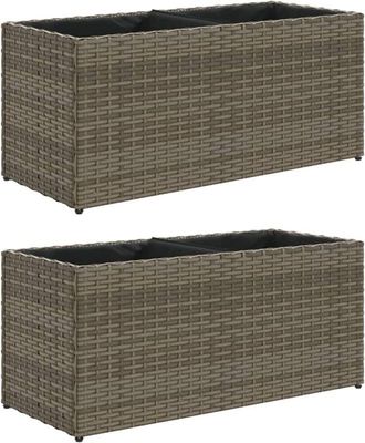 vidaXL Jardineras Con 2 Maceteros 2 Uds Rat&aacute;n Pe Gris 72x30x32 Cm Vidaxl