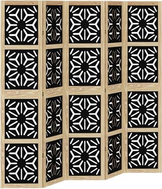 vidaXL Vidaxl - Biombo Separador 5 Paneles Madera Maciza Paulownia Marr&oacute;n Negro