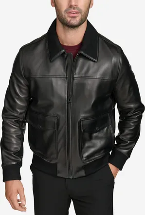 Cole Haan Mens Leather Aviator Jacket - Black Size Small