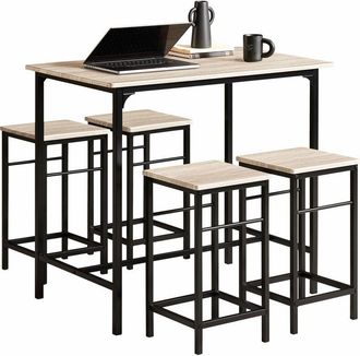 SoBuy Set Mesa Alta De Bar Y 4 Taburetes Estilo Industrial 4 Sillas Ogt11-n Sobuy Es