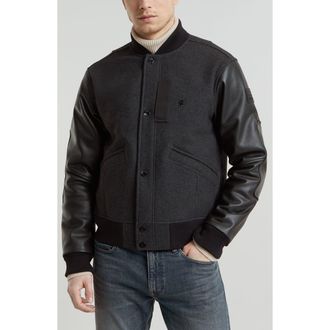 G-Star Wool Blend & Leather Varsity Jacket in Shadow at Nordstrom, Size X-Small