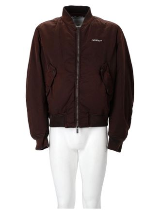 Off-white Brown Ribbed Graphic Nylon Bomber Jacket
