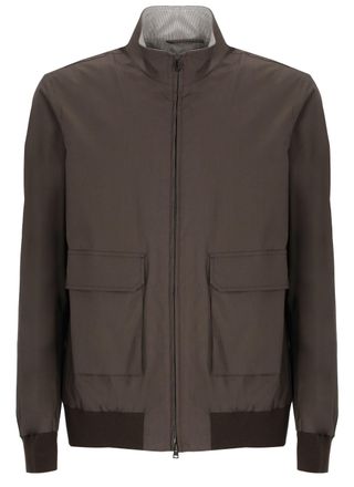 Herno Brown Cotton High-Neck Bomber Jacket