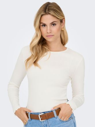 Only Langarmshirt ONLY ONLINA L/S O-NECK TOP JRS, Damen, Gr. XL, cloud dancer, Jersey, Obermaterial: 95% Baumwolle, 5% Elasthan, unifarben, regular fit, Ru