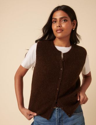 Nobody's Child Brown Button Down Mohair Knitted Vest