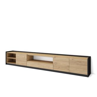 Skraut Home Mueble tv efecto madera roble y negro 310x37x50cm