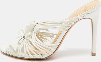 Alexandre Birman White Leather Dallas Strappy Sandals
