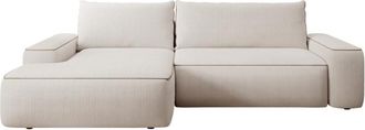 VENTE-UNIQUE.COM Sof&aacute; rinconera terciopelo 4 plazas beige 264x162cm