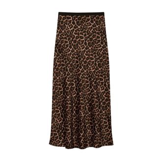 Anine Bing Midi Skirts, female, Brown, Size: S Printed Bar Silk Skirt