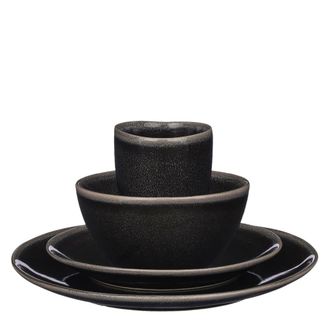MiCa Decorations Vajilla de cer&aacute;mica negra de 16 piezas