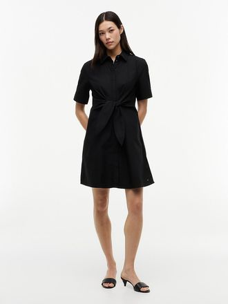 Tommy Hilfiger Womens Linen Blend Tie-Front Shirtdress - Black - XXL