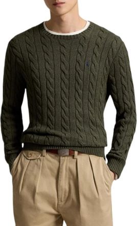 Ralph Lauren Pullover met kabelpatroon en ronde hals - Heren - Ronde hals truien - Groen - M - Katoen - Truien & Vesten