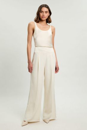 Karen Millen Womens Petite Satin Back Crepe Tailored Wide Leg Trouser - White - Size 10 UK