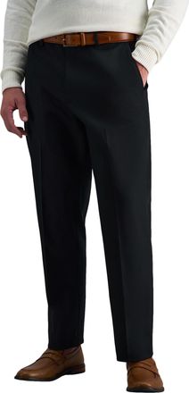 Haggar Mens Premium No Iron Khaki Classic Fit Expandable Waist Flat Front Pant?????????????? dress pants, Black, 36W 29L UK