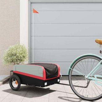 vidaXL Remolque Para Bicicleta Hierro Negro Y Rojo 30 Kg Vidaxl