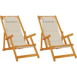 vidaXL Vidaxl - Silla De Playa Con Coj&iacute;n 2 Pcs Marr&oacute;n 61.5 X 123 X 82cm