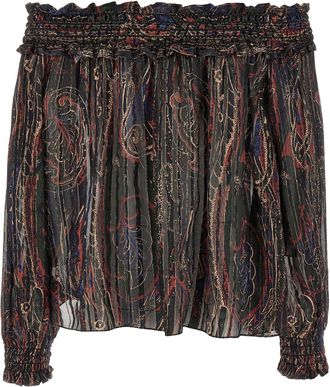 Saint Laurent Paisley Print Silk-Lurex Blouse - Black