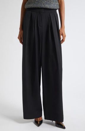 Balmain High Waist Pleat Front Grain de Poudre Wool Pants in 0Pa Black at Nordstrom, Size 40