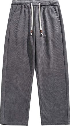 Generic Mens Corduroy Casual Trousers Straight Leg Thermal Drawstring Lounge Pants Plain Comfy Loungewear Bottoms Elastic Waist with Pockets Winwer Spring Tro