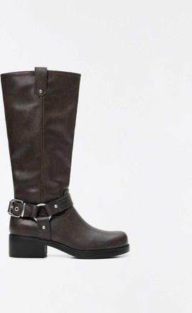 Bershka stivali biker con fibbia marroni-Marrone