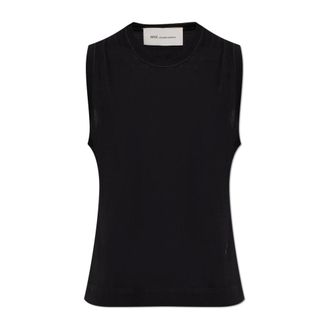 Ami Sleeveless Tops, female, Black, Size: M Top with embroidered logo