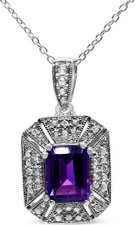 House of Brilliance Silver Purple Amethyst and Diamond Accent Art Deco Style Pendant Necklace in White at Nordstrom