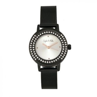 Sophie & Freda Womens Cambridge Bracelet Watch w/Swarovski Crystals - Black Stainless Steel - One Size