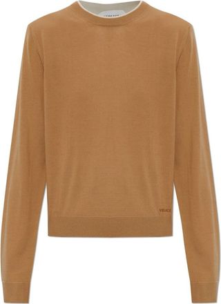 Versace Geborduurde wollen trui - Dames - Ronde hals truien - Beige - L - Wol - Truien & Vesten