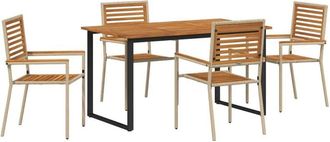 vidaXL vidaXL Garden Dining Set 7 pcs Black Poly rattan and solid acacia wood
