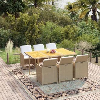 vidaXL Set Comedor De Jard&iacute;n 7 Pzas Con Cojines Rat&aacute;n Sint&eacute;tico Beige Vidaxl